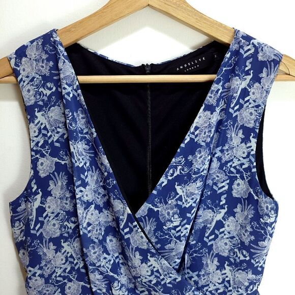 NWOT AngelEye London Geo Floral Blue Gray Dress - Picture 4 of 12